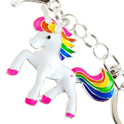 Rainbow Unicorn Keychain • Large Enameled Unicorn Charm • Swivel Keyring and Clip • Rainbow Stripe Mane and Tail • Fantasy Valentine Gift - image3